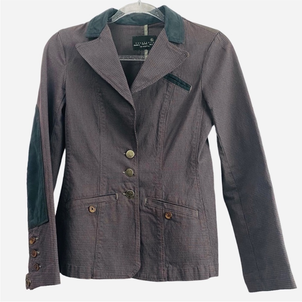Sanctuary by Anthropologie plaid tweed blazer jacket with suede elbow patches